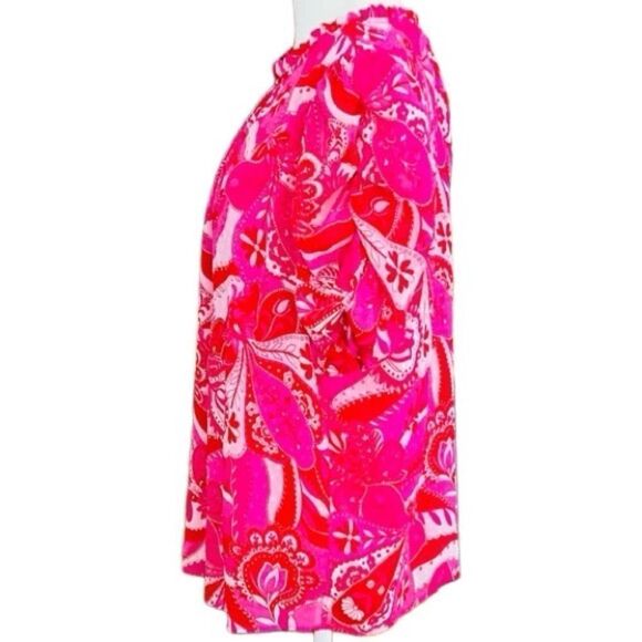 Rachel Zoe pink & white polyester lined top,  stand up pleated collar size XL. - Picture 4 of 8